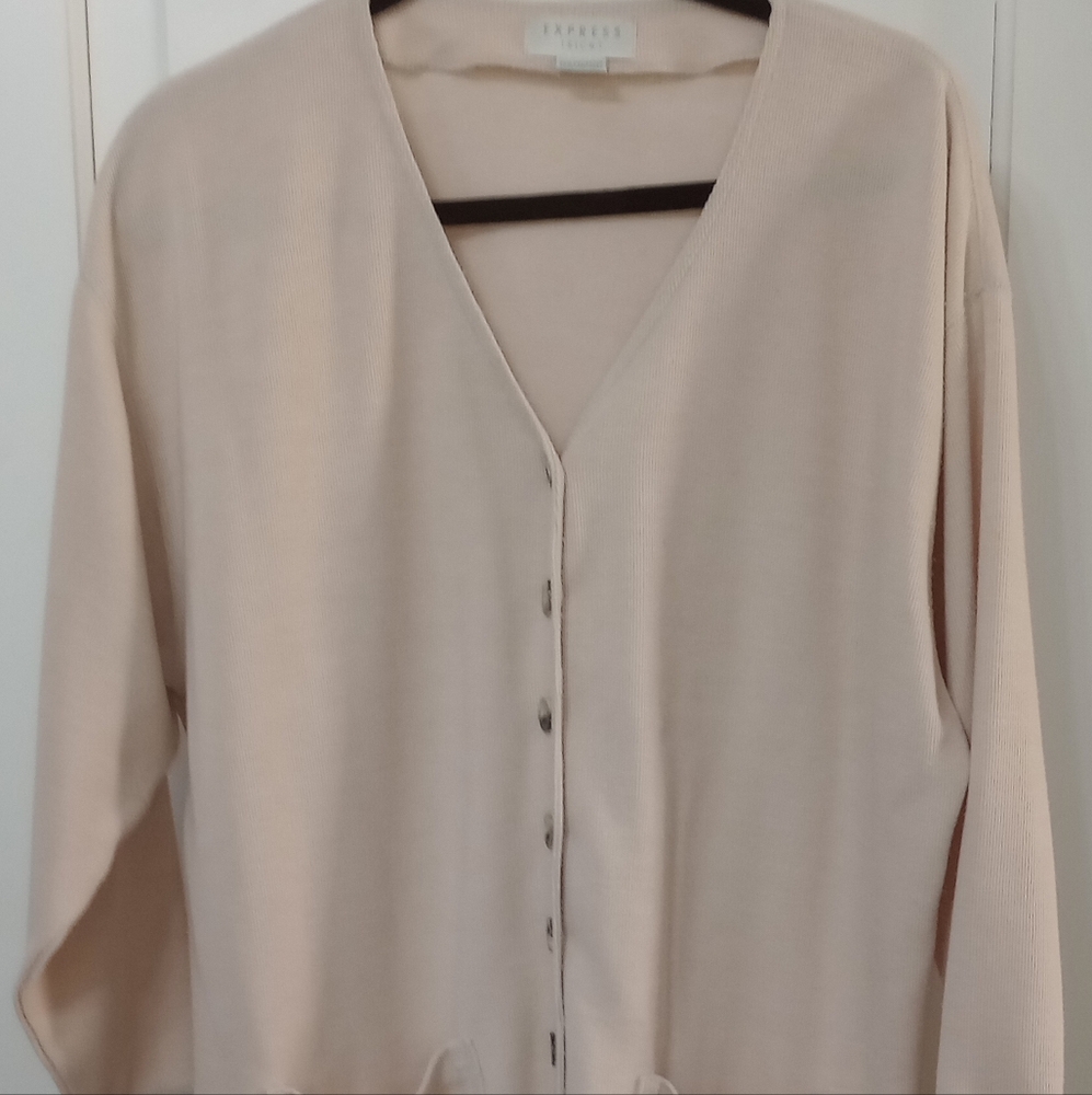 EXPRESS TRICOT Vintage V Neck Cardigan in‎  Ivory Women's Size L